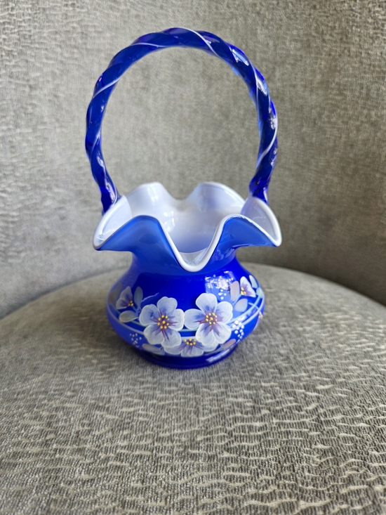 Fenton Other - Beautiful Fenton Milk Glass Cobalt Blue Floral Hand Painted Legacy Collection